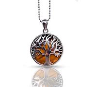 Thajaling Silver Tree of Life Tiger Eye Stone Pendant Crystal Healing Chakra Gemstones Reiki Necklace