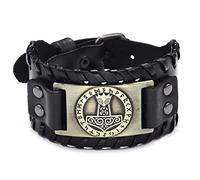 Thajaling Thor's Hammer Pattern Bracelet, Viking Leather Bracelet, Nordic Rune Amulet Bracelet, Handmade Celtic Knot Bracelet, Vintage Bracelet for Women Men (Bronze)