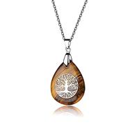 Thajaling Tiger Eye Stone Necklace Healing Crystal Gem Pendant with Stainless Steel Chain Tree of Life Pendant-40g, 0.98"x1.37"x0.19"