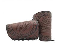 Thajaling Viking Odin Rune Embossed Leather Bracers, Medieval PU Leather Arm Bracers, LARP Gauntlet, Leather Cuff, Nordic Retro Wristband for Men, Women, Boys (Brown)