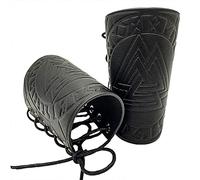 Thajaling Viking Odin Rune Embossed Leather Bracers, Medieval PU Leather Arm Bracers, LARP Gauntlet, Leather Cuff, Nordic Retro Wristband for Men, Women, Boys (Black)