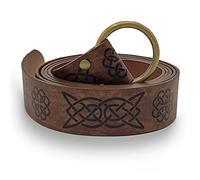 Thajaling Vintage Celtic O Ring Belt - Embossed Pu Leather Knight Belt for Men - Viking, Medieval, Cosplay Accessories (Dark Brown)