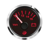 THALASSA 52mm Marine Voltmeter Gauge Stainless Steel Frame - Sea V Series 8-16V DC, IP67 Waterproof, Red Display for 12V Negative Ground Systems in Boat, RV, Powersports
