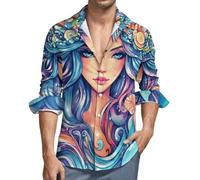 Thalassa Ocean God Greek Mythology Mens Shirts Long Sleeve Hawaiian Shirt Button Down Summer Tops S