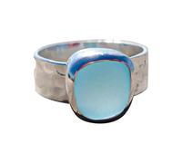 Thalassophile Irregular Sea Glass Wide Band Ring, 925 Sterling Silver Irregular Sea ocean ring, Silver Wide Band Ring for Women, Blue Glass Ring Jewelry (5)