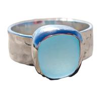 Thalassophile Irregular Sea Glass Wide Ring Blue Ripple Beach Jewelry Hand Rings (Light Blue, 7)