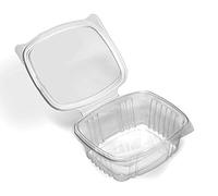 Thali Outlet - 100 x 375cc Clear Plastic Salad Containers with Hinged Lids Stackable Leakproof Rectangle Boxes