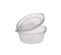 Thali Outlet - 100 x 6oz Round Reusable Hinged Clear Portion Pots Deli Containers with Lids for Sauce Chutney Dips
