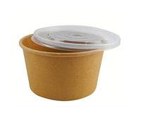 Thali Outlet - 100 x 8oz / 250ml Brown HD Kraft Deli Soup Containers + Vented Clear Plastic Lids - for Hot & Cold Food. Ice Cream Rice Curry Takeaways