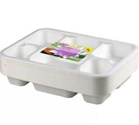 Thali Outlet - 100 x Thali Food Trays 6 Compartment Punjabi White Bagasse 12" x 9" - Dinner Plates for Indian Events