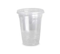 Thali Outlet - 1000 x 12oz 340ml Clear Plastic Smoothie Cups & Flat Lids Milkshake Cold Disposable Drinks Cups