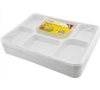 Thali Outlet - 200 x 6 Compartment Reusable White Punjabi Plastic Thali Food Trays 12" x 9" - Dinner Plates for Indian Events