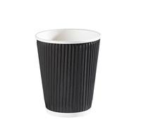 Thali Outlet - 25 x Black Kraft 8oz Ripple 3 Ply Disposable Insulated Paper Cups for Tea Coffee Cappuccino Hot Drinks