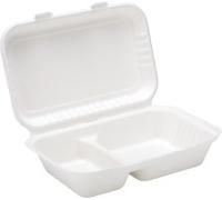 Thali Outlet® - 250 x Biodegradable 9"x6" White 2 Compartment Lunch Box Strong - Bagasse Disposable Paper Hot Food - Great for Take Away's/Cafe's/Events/Professional/Parties