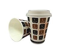 Thali Outlet® - 50 x 10oz Mocha + White Lids Cafe Printed Paper Single Wall Disposable Tea Coffee Cappuccino Hot Drinks Cup