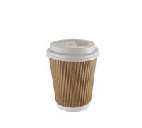 Thali Outlet - 50 x 4oz Kraft Cup + Lid - Cafe Coffee Cups Paper Single Wall Disposable Tea Expresso Hot Drinks + White Sip-Though Lids