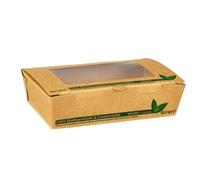 Thali Outlet - 50 x 900ml PLA Ingeo Compostable Tuck Top Brown Kraft Window Salad Boxes Containers