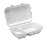 Thali Outlet - 50 x Biodegradable 9.6" White 2 Compartment Lunch Box Strong - Bagasse Disposable Paper Hot Food - Great for Take Away's/Cafe's/Events/Professional/Parties