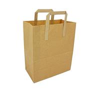 Thali Outlet - 500 x Brown Large SOS Kraft Paper Bags Tape Handle Carrier Takeaways