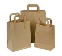 Thali Outlet - 500 x Brown Small SOS Kraft Paper Bags Tape Handle Carrier Takeaways