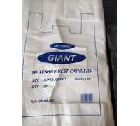 Thali Outlet - White Vest Plastic Carrier Bags/White Patch Handle Plastic Carrier Bags/Blue Recycled Vest Plastic Carrier Bags - Takeaways Shopping Shops (500, 19"x25"x30" - Giant)