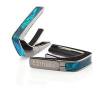 THALIA BLACK CHROME FINISH CAPO WITH TEAL ANGEL WING INLAY