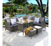 Thalia Polywood Top - Rattan Corner Sofa Set & Moon Outdoor Rug