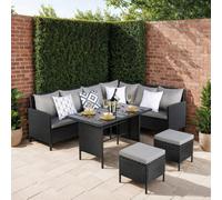 Thalia - Rattan Corner Sofa Set With Glass Table And Stools - Black - 8 Seats