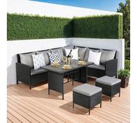 Thalia - Rattan Corner Sofa Set With Polywood Table And Stools - Black - 8 Seats