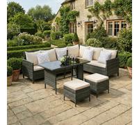 Thalia - Rattan Corner Sofa Set With Rectangular Dining Table And Footstools- 8 Seater, Grey Rattan With Waterproof Cushions