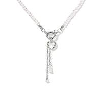 Thalireth Beaded Heart Pendant Necklace for Women Rhinestone Faceted Bead Choker Dainty Spring Clasps Ring Tassel Necklace for valentine's Day Christmas Gift, Standard size, Metal, No Gemstone