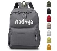 Thalopolis Personalised School Bag with Embroidered Name, Corduroy Teenage Backpack for Girls & Boys, Lightweight Kids Rucksack for Primary Secondary High School, Large Capacity Casual Daypack (Grey)
