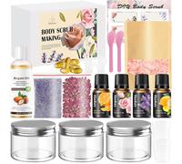 THALUNA Body Scrub Making Kit, Salt DIY Body Scrub Kit to Make Your Own Spa Kit with Pink Salt, Argan Oil, Essential Oils, Moisturizing Gentle Exfoliating Bath Sets for Women Gift Christmas Gift Girls
