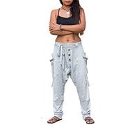 Thaluta Harem Pants Women Cotton Drop Crotch 2 Pockets Cyberpunk 4-12 US - Grey - One Size