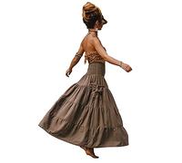 Thaluta Maxi Boho Skirt Long Pockets Cotton Hippie Bohemian Elastic Waist Gypsy Skirt, Desert Orchid, One Size