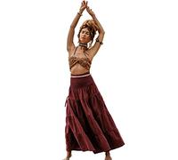 Thaluta Maxi Boho Skirt Long Pockets Cotton Hippie Bohemian Elastic Waist Gypsy Skirt, Red, One Size