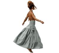 Thaluta Maxi Boho Skirt Long Pockets Cotton Hippie Bohemian Elastic Waist Gypsy Skirt, Sage, One Size