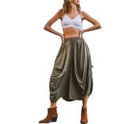 Thaluta Women's Boho Cotton Harem Pants Comfy Wide Leg Pants Amisha, Olive, One size