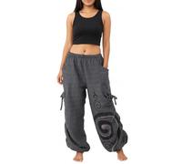 Thaluta Women's Harem Cotton Pants Loose Fit Yoga Spiral Print Pants with Pockets, Ash Black, One size