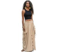 Thaluta Women's Maxi Boho Skirt Convertible to Loose Palazzo Pants 2 Big Pockets Organic Cotton One Size Elastic Waist, Beige, One Size