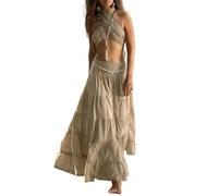 Thaluta Women's Maxi Boho Skirt Moana Flowy Long Cotton Skirt Bohemian Style, Beige, One Size