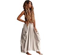 Thaluta Women's Maxi Boho Skirt with Pockets Bohemian Organic Cotton Hippie Gypsy, Ivory, One Size