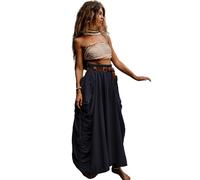 Thaluta Women's Maxi Boho Skirt with Pockets Bohemian Organic Cotton Hippie Gypsy, Navy, One Size