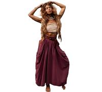 Thaluta Women's Maxi Boho Skirt with Pockets Bohemian Organic Cotton Hippie Gypsy, Red, One Size
