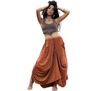 Thaluta Women's Maxi Skirt Bohemian with Pockets Gypsy Elastic High Waist Cotton - Orange - One Size