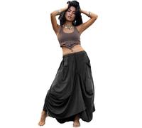 Thaluta Women's Maxi Skirt Bohemian with Pockets Gypsy Elastic High Waist Cotton, Solid Black