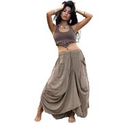 Thaluta Women's Maxi Skirt Bohemian with Pockets Gypsy Elastic High Waist Cotton, Taupe - Earth, One Size