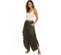 Thaluta Women's Palazzo Pants Wide Leg Lounge Convertible Maxi Skirt with Pockets Casual Comfy Trousers, Solid Olive, One Size