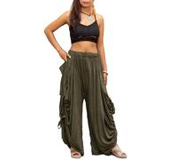 Thaluta Women's Palazzo Pants Wide Leg Lounge Convertible Maxi Skirt with Pockets Casual Comfy Trousers - Green - One Size