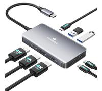 THANDBLE Laptop Docking Station Dual Monitor, 8-in-1 USB C Hub with Dual 4K@60Hz HDMI, 4K@120Hz DisplayPort, 4x 5Gbps USB-A/C Data Ports, 100W Power Delivery, USB-C Dock for HP, Dell, Lenovo, Laptop